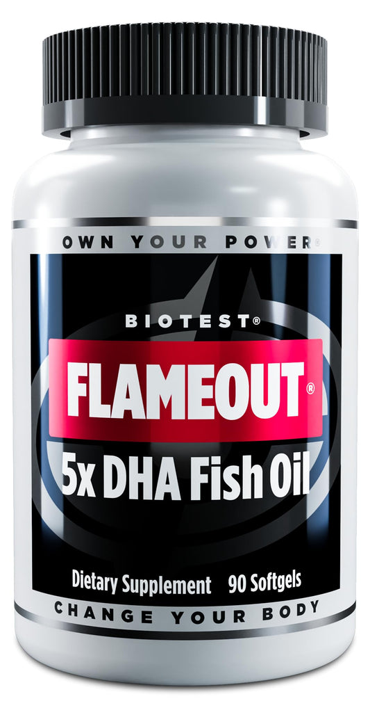 Biotest botella frontal y etiqueta clara con información de omega‑3