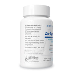 BIOTICS RESEARCH etiqueta legible destacando 25 mg de zinc