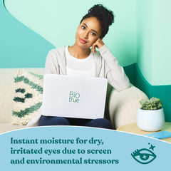 Biotrue en uso con lente de contacto, comodidad inmediata al ponerse