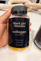 Etiqueta del producto Black Girl Vitamins con lista de ingredientes visible y limpia