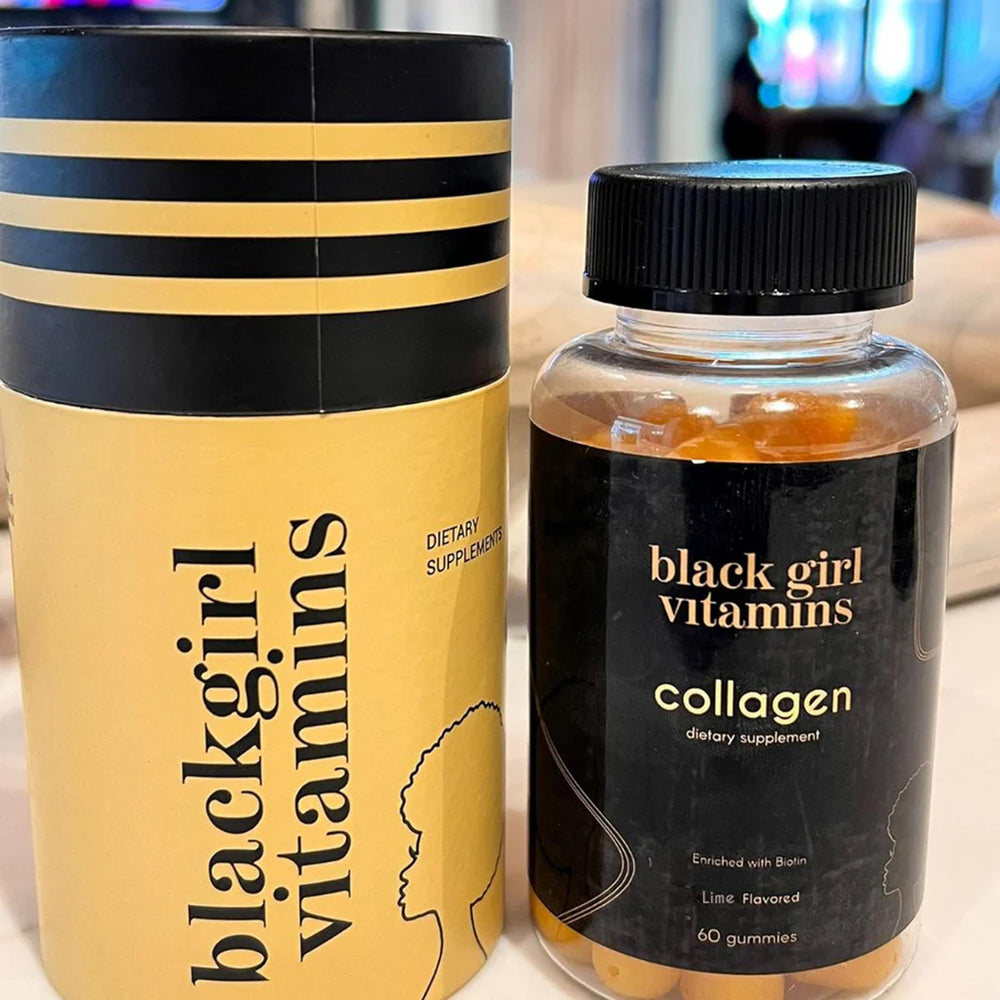 Gomitas Black Girl Vitamins en mesa junto a elementos de cuidado personal, su uso diario