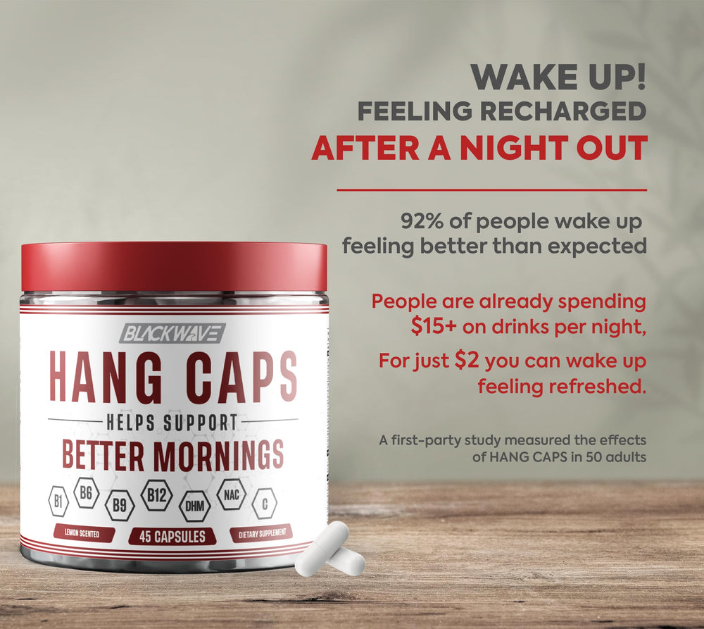 BlackWave Hang Caps etiqueta nutricional clara para conocer la composición.