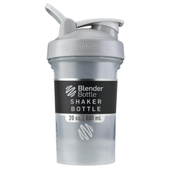 BlenderBottle vista frontal Pebble Grey con cierre hermético y diseño ergonómico