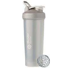BlenderBottle Classic V2 frontal en pebble grey muestra diseño resistente y fácil de transportar
