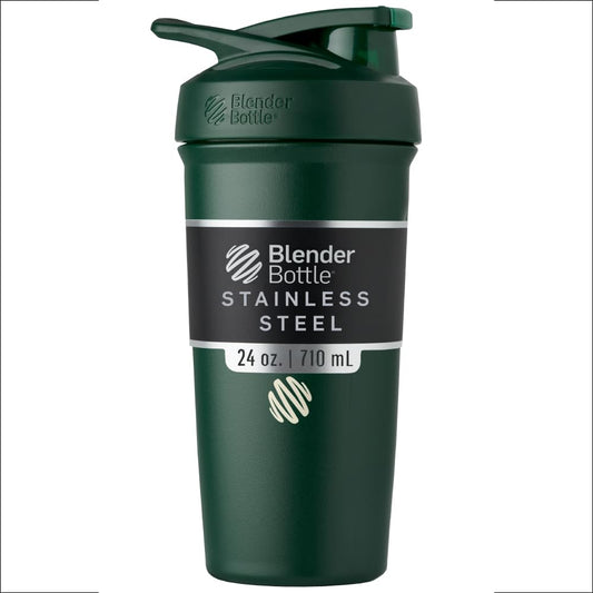 BlenderBottle vista frontal 24 oz verde muestra diseño y capacidad