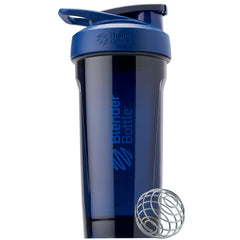 BlenderBottle vista frontal azul mostrando capacidad y diseño duradero