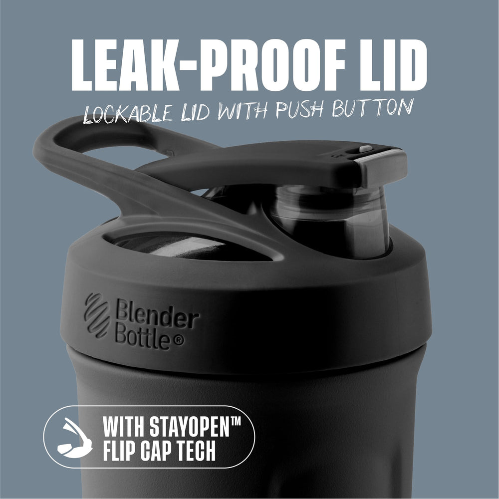 BlenderBottle detalle de la tapa con botón que evita fugas y facilita apertura