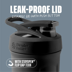 BlenderBottle detalle de la tapa con botón que evita fugas y facilita apertura