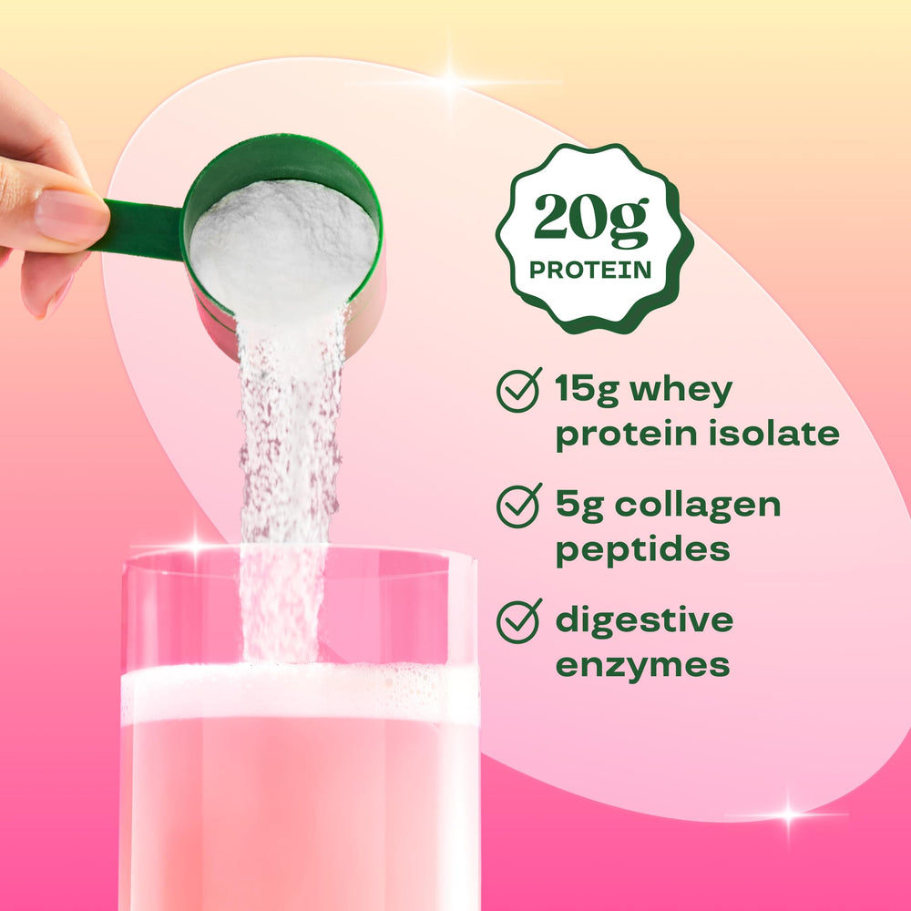 Comparación de tamaño Bloom Whey Clear al lado de mano, portátil y práctico