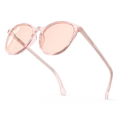 Bloomoak vista frontal del empaque mostrando lentes rosa y beneficio de alivio
