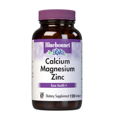 BlueBonnet calcio magnesio zinc con D3, frente del envase, apoyo a la salud ósea.