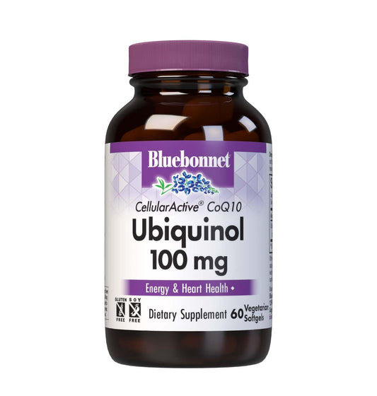 Bluebonnet CoQ10 ubiquinol en cápsulas vegetarianas para energía diaria.