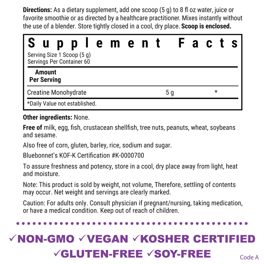 BlueBonnet creatina micronizada 5 g, mezcla fácil para empezar rápido