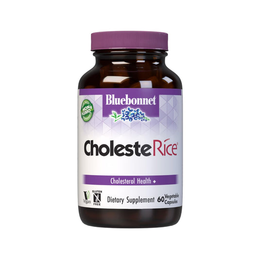BlueBonnet envase frontal de CholesteRice con lista de ingredientes visibles y ventajas