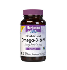 BlueBonnet Omega 3-6-9, botella prensado en frío, apoya la salud cardíaca.
