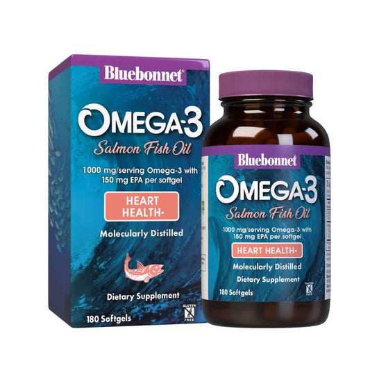 BlueBonnet Omega-3: aceite de salmón suave para el bienestar diario.