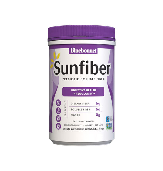 BlueBonnet Sunfiber polvo soluble: favorece la digestión suave al mezclar con la bebida.