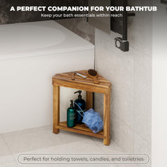 BLUEWEST taburete en ambiente de baño aporta calidez y organización
