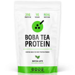 Boba Tea Protein frasco frontal mostrando diseño y beneficios