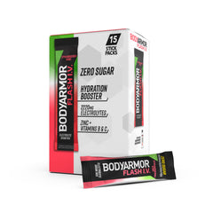 BODYARMOR frente del paquete mostrando sobres y sabor fresa kiwi