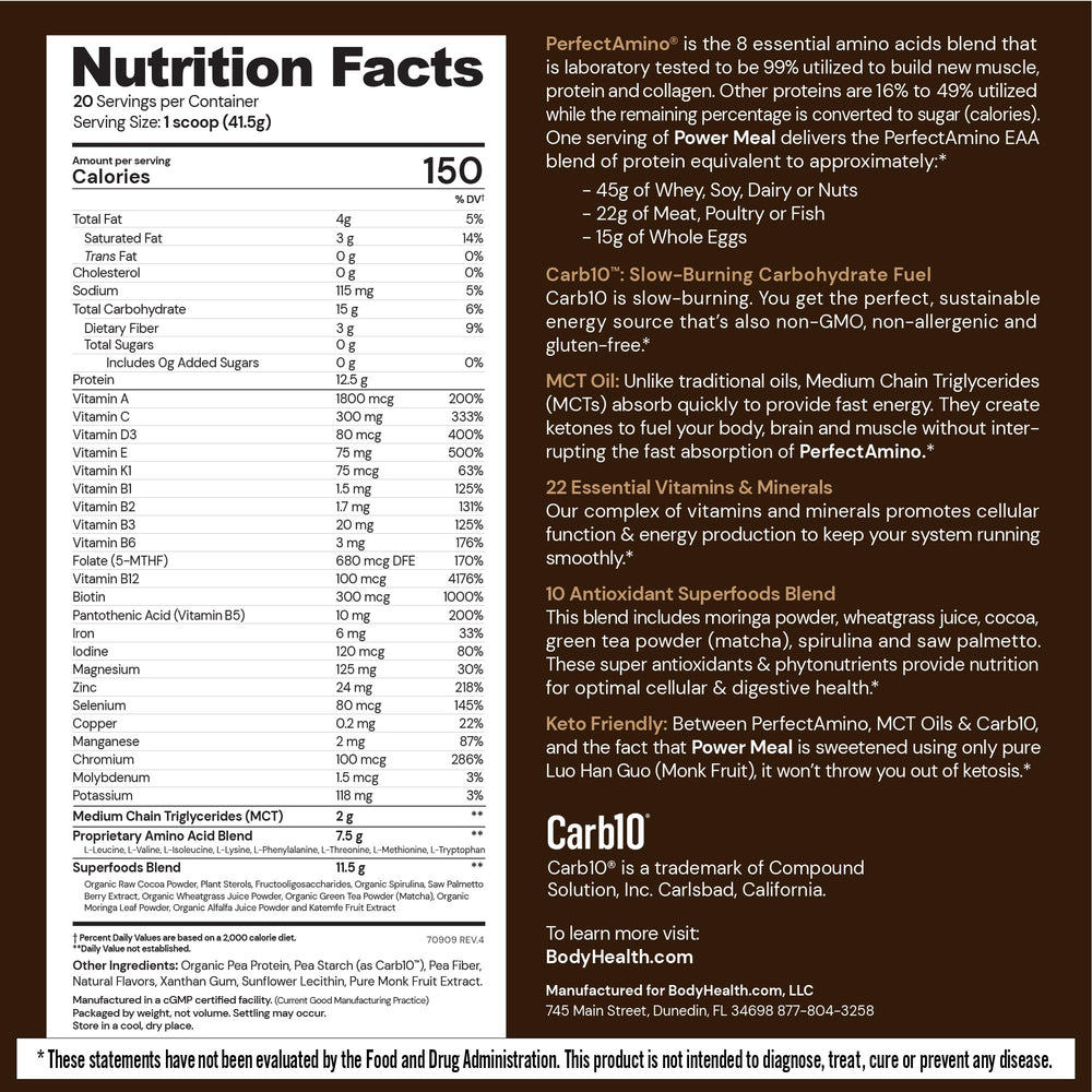 BodyHealth textura del polvo cacao fino ideal para mezclar rápida