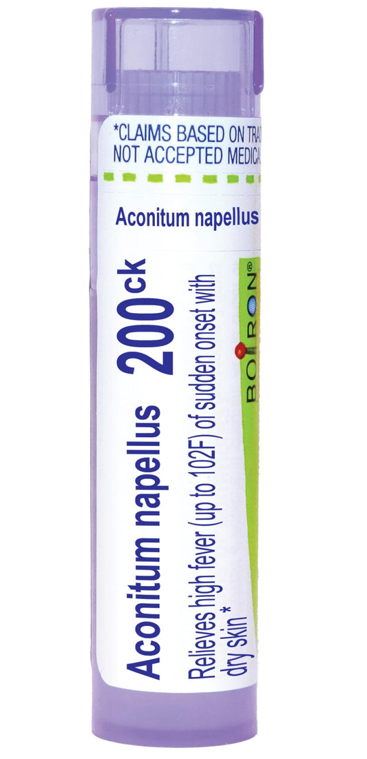 Boiron Aconitum Napellus 200CK, envase de 80 perlas para fiebre súbita.