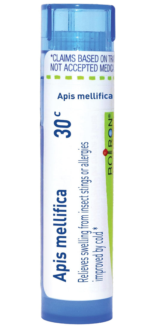 Boiron Apis Mellifica 30C: pellets que se disuelven en la boca para alivio práctico.