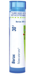 Boiron Borax 30C vista frontal del tubo, práctico para llevar