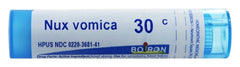 Boiron Nux vomica 30C frasco con 80 gránulos para malestar estomacal.