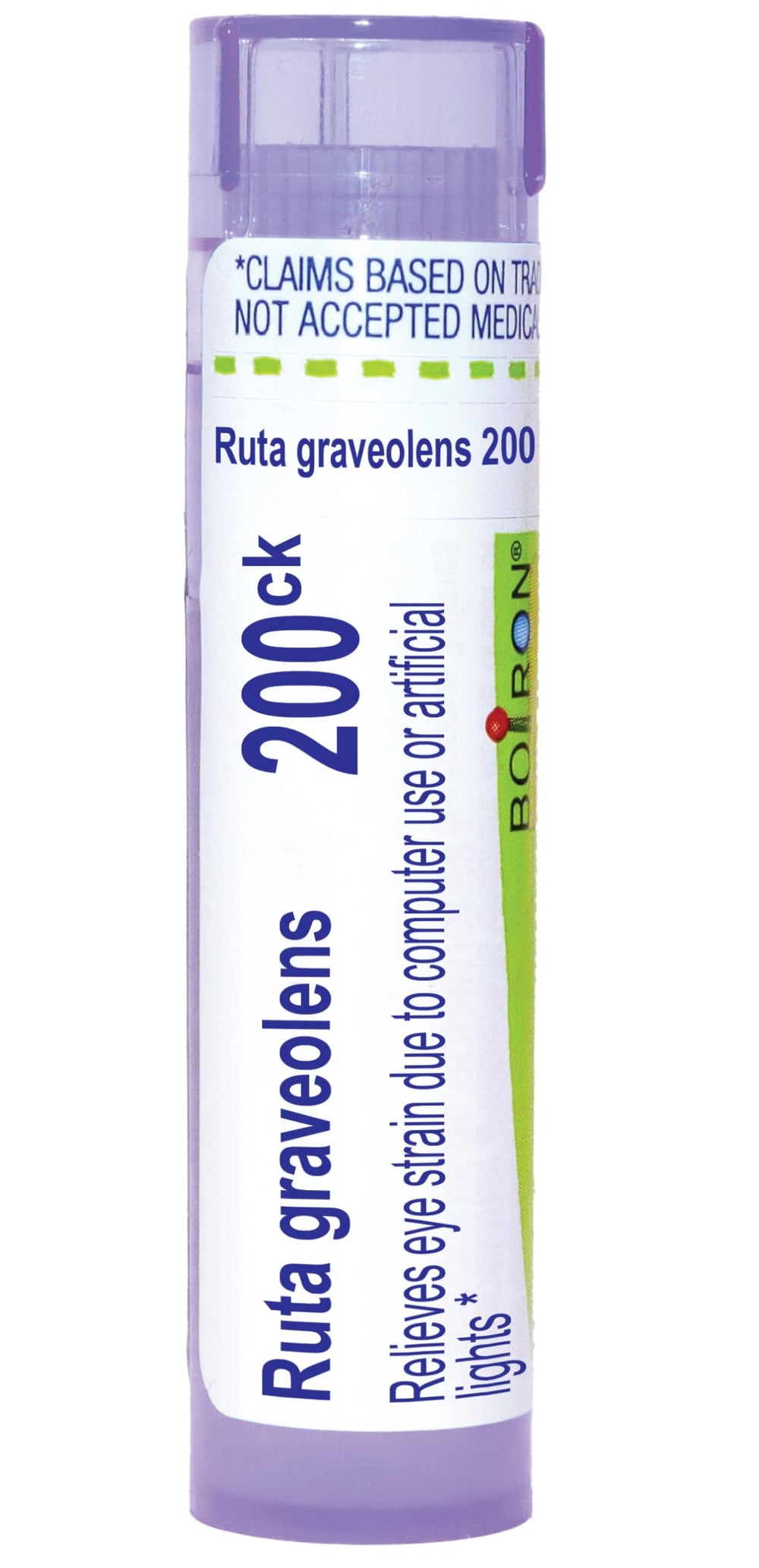 Boiron tubo frontal de Ruta Graveolens mostrando el envase práctico