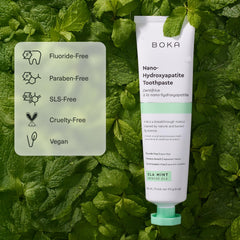 Boka etiqueta con lista de ingredientes y beneficios visibles