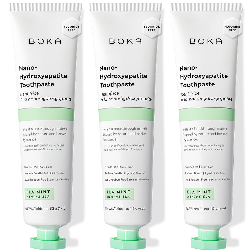 Boka frente del tubo mostrando el envase y beneficios de esmalte