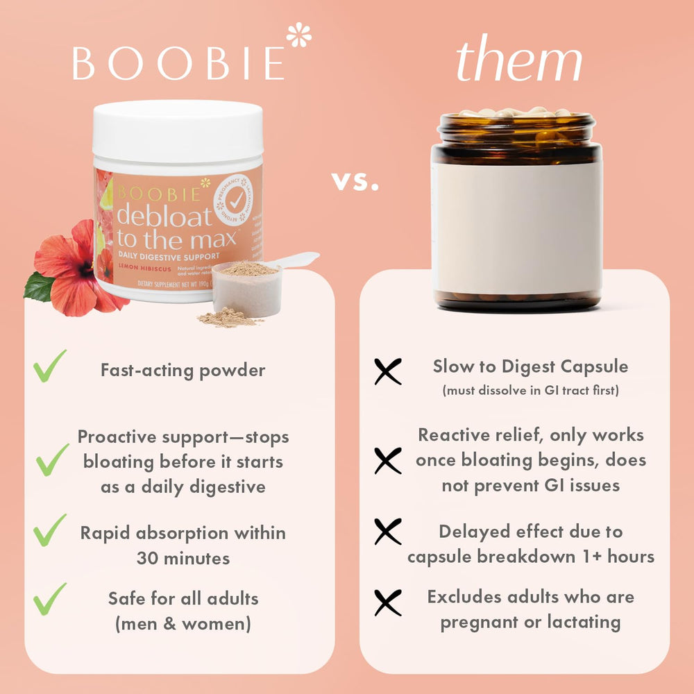 Boobie Debloat Max: envase práctico para tomar en casa o fuera.