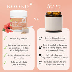 Boobie Debloat Max: envase práctico para tomar en casa o fuera.