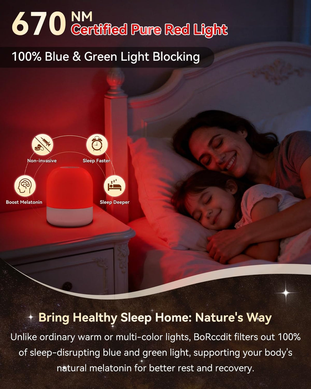 BoRccdit lámpara en uso para lectura nocturna ofreciendo luz roja regulable