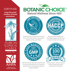Botanic Choice etiqueta botánica en primer plano mostrando ingredientes y confianza