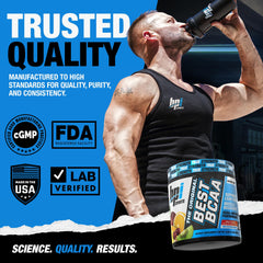 Cucharita con una porción de Best BCAA de BPI Sports que muestra tamaño del servicio