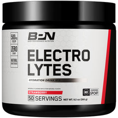 BARE PERFORMANCE NUTRITION envase frontal fresa mostrando 50 servicios y beneficio de reposición