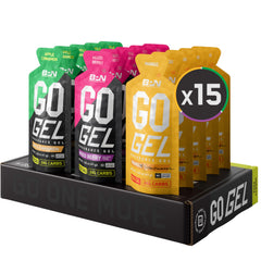BARE PERFORMANCE NUTRITION paquete frontal mostrando 15 sobres y variedad de sabores para energía rápida