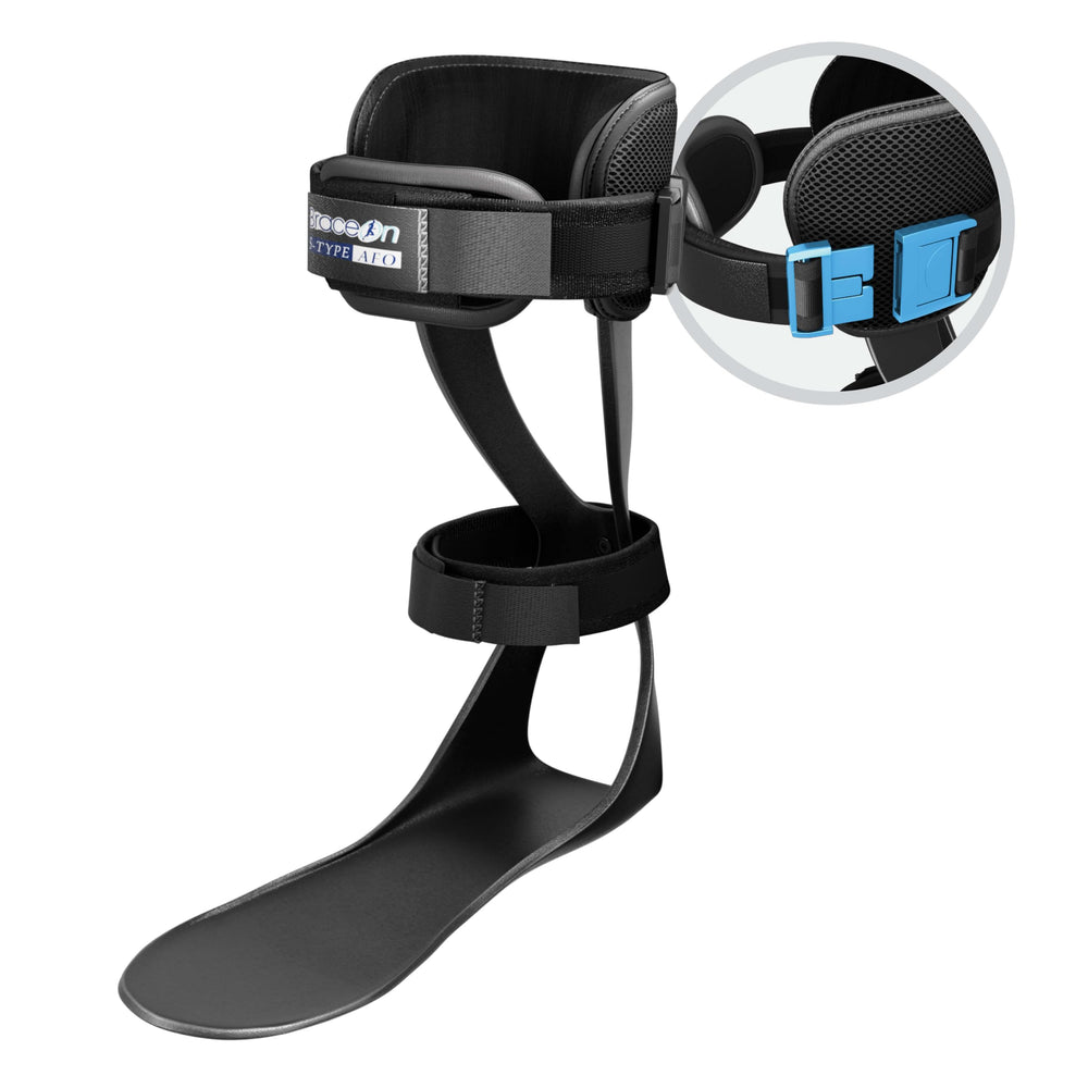Brace On vista frontal del estabilizador AFO S-Type con ajuste bajo y discreto