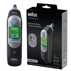 Braun ThermoScan 7 frontal mostrando diseño ergonómico y uso fácil