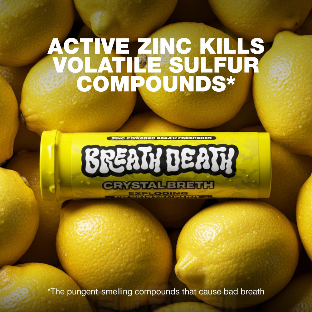 Breath Death cristales limón-menta textura efervescente lista para disolverse