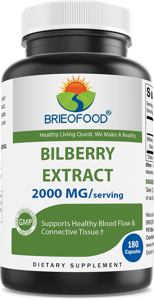 Brieofood extracto de arándano europeo 2000 mg por porción en botella, apoyo a la salud diaria.