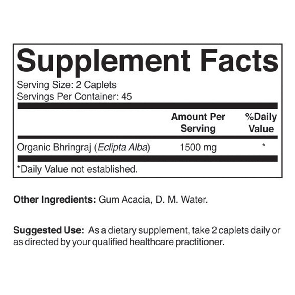 Etiqueta orgánica Brieofood Bhringraj en botella, apto para dietas vegetarianas.