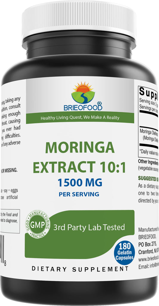 Brieofood Moringa: frasco de cápsulas con extracto 10:1 para ingesta diaria