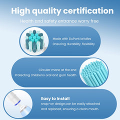BrillFresh cabezal en uso con cepillo eléctrico limpiando dientes infantiles