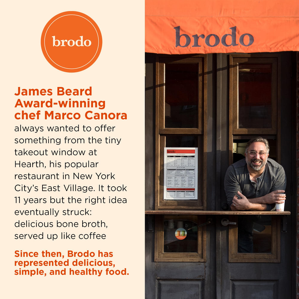 Brodo escena de cocina con pouches y platos listos, estilo de vida activo