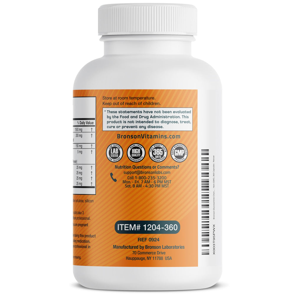 Bronson Glucosamina Condroitina Curcumina MSM, uso en casa para apoyo diario de articulaciones.