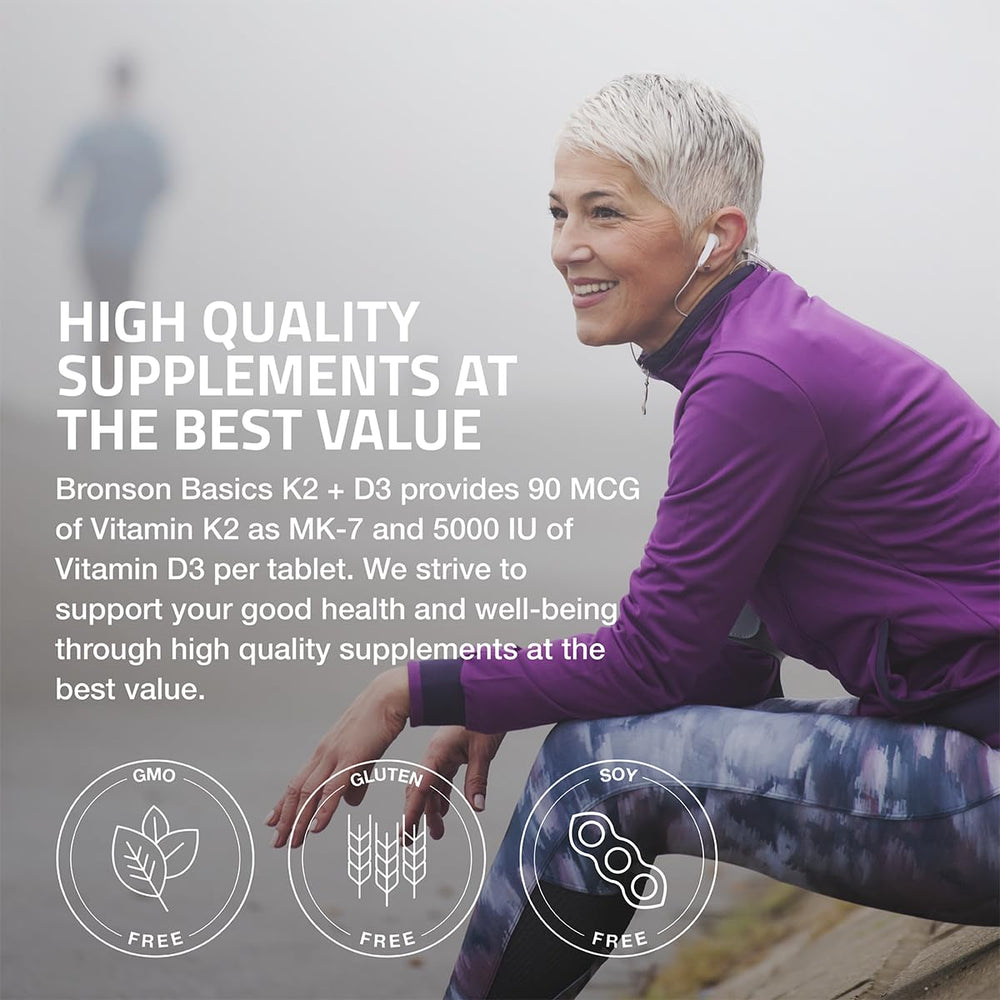 Etiqueta de Bronson K2 D3 MK-7 sin gluten y sin soja.