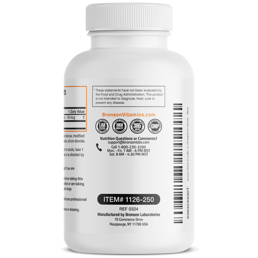 Bronson K2 MK-7 etiqueta nutricional enfocada en información y transparencia